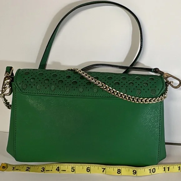KATE SPADE NEWBURY LANE GOLD CHAIN CROSSBODY SATCHEL LEATHER BAG GREEN COLOR - Picture 10 of 12